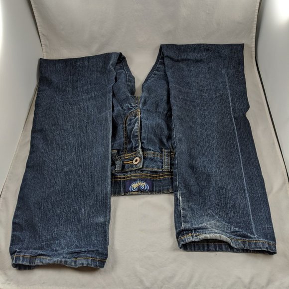 Angels Womens Zipper Fly Straight Leg Dark Wash Blue Jeans 7 - Picture 10 of 11